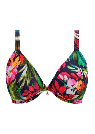 Freya Kailua Shores Midnight Uw Plunge Bikini Top &ndash; tropische plunge bikinitop met diepe V‑lijn, beugelondersteun