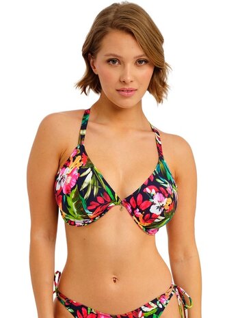 Freya Kailua Shores Midnight Uw Plunge Bikini Top &ndash; tropische plunge bikinitop met diepe V‑lijn, beugelondersteun