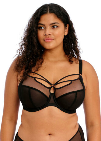 Elomi Sachi Plunge Bh Zwart &ndash; stijlvolle plunge bh met strappy details voor grote cupmaten